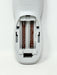 The back of a white electronic device, showing the battery compartment open with two batteries inserted. The device has 'Made in China' printed on it, and the batteries are brown with white text.