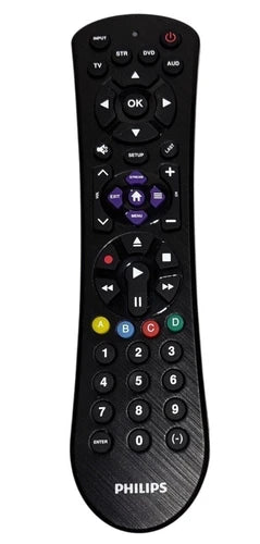 Black Philips remote control on a white background