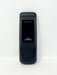 A black plastic remote control body standing upright against a plain white background.