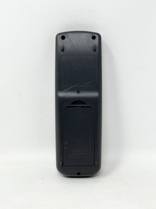 The back of a grey plastic remote control with a battery compartment cover, photographed against a plain white background.
