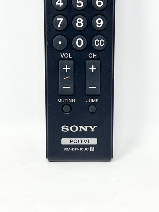 Sony PC(TV) RM-OTV10UC remote control, black plastic with white printed buttons and text, shown against a plain white background.