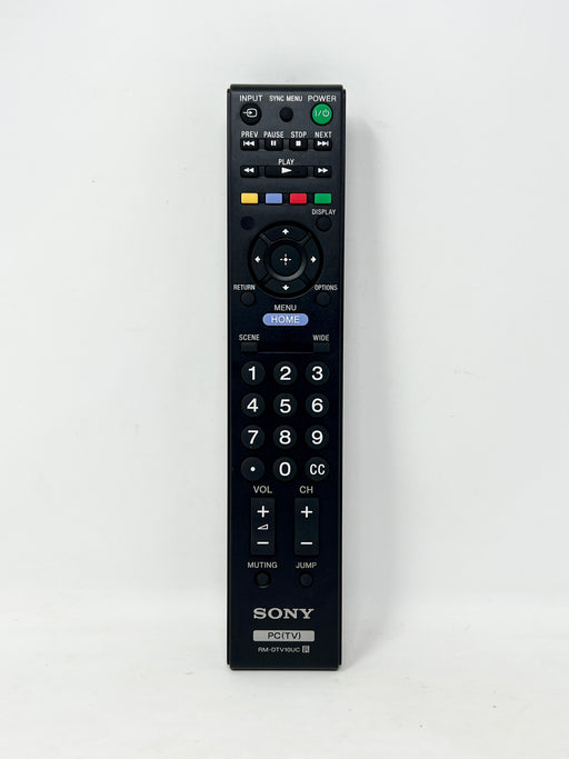 A Sony PCV-K10 DVD remote control standing vertically against a plain white background.