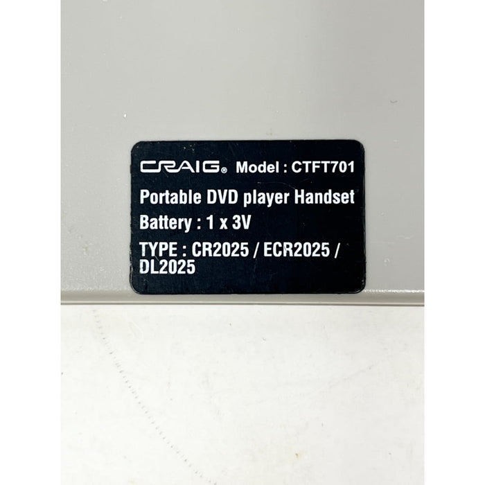 Craig CTFT701 DVD Player Remote Control
